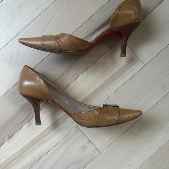 Emanuel Ungaro Brown Leather Heels – Made in Italy with Mother of Pearl Detail - Picture 6 of 8